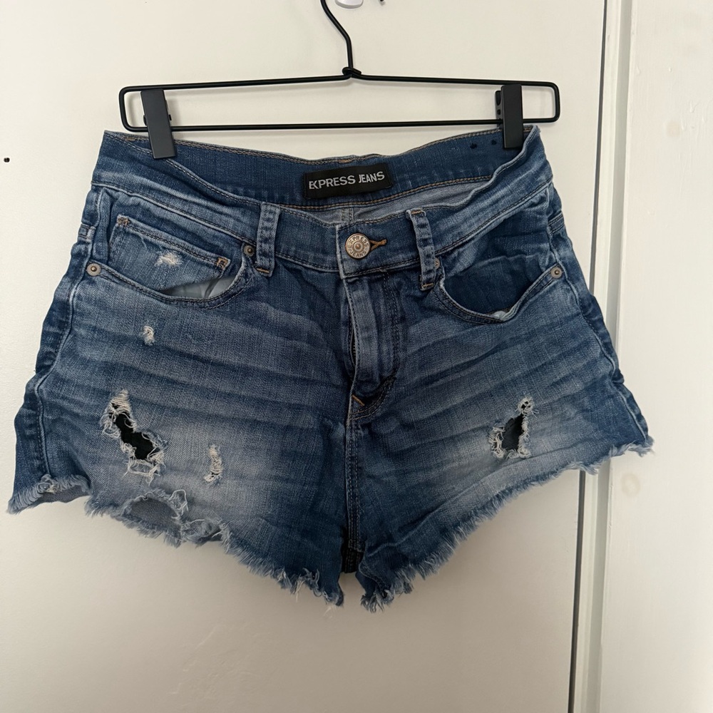 Express Blue Distressed Jean Shorts
